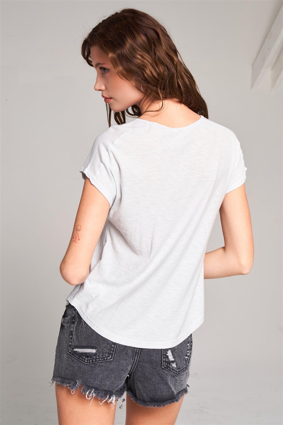 Moonshine Grey Ribbed Shoulder Round Neck Chest Pocket Detail Relaxed Tee /1-2-2-1