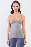 Heather Grey Sleeveless V-Neck Stitching Detail Basic Cami Top /2-1-1-1-1