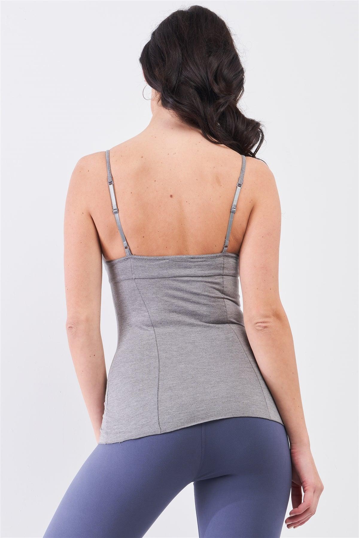 Heather Grey Sleeveless V-Neck Stitching Detail Basic Cami Top /2-1-1-1-1