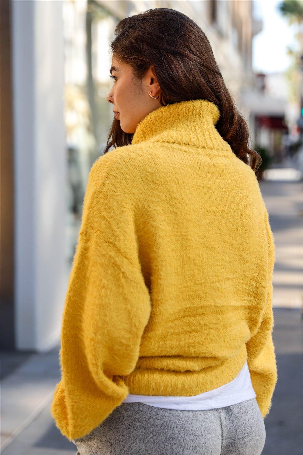 Gold Mustard Knit Fuzzy Turtleneck Sweater /2-2-2