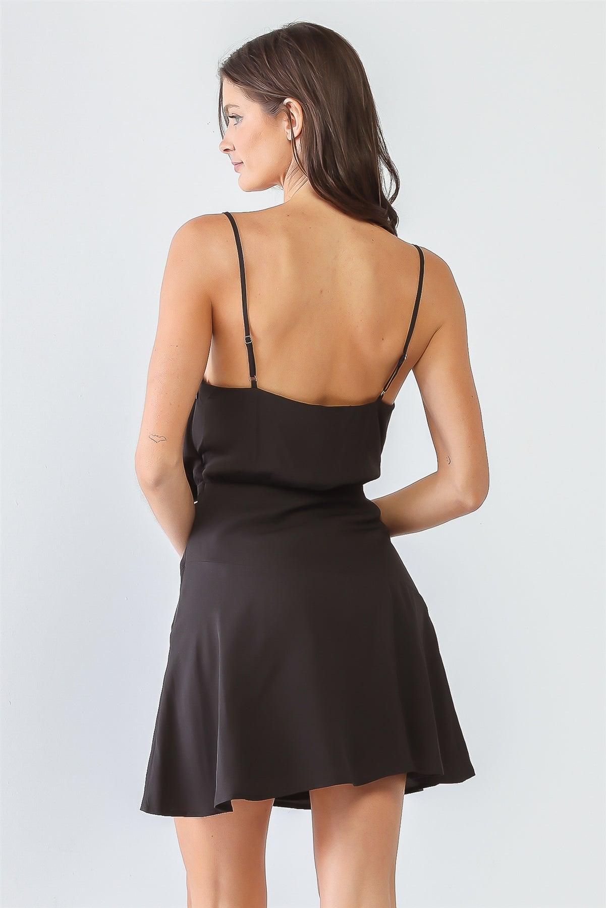 Black Cowl Neck Strappy Flare Hem Mini Dress /2-2-1