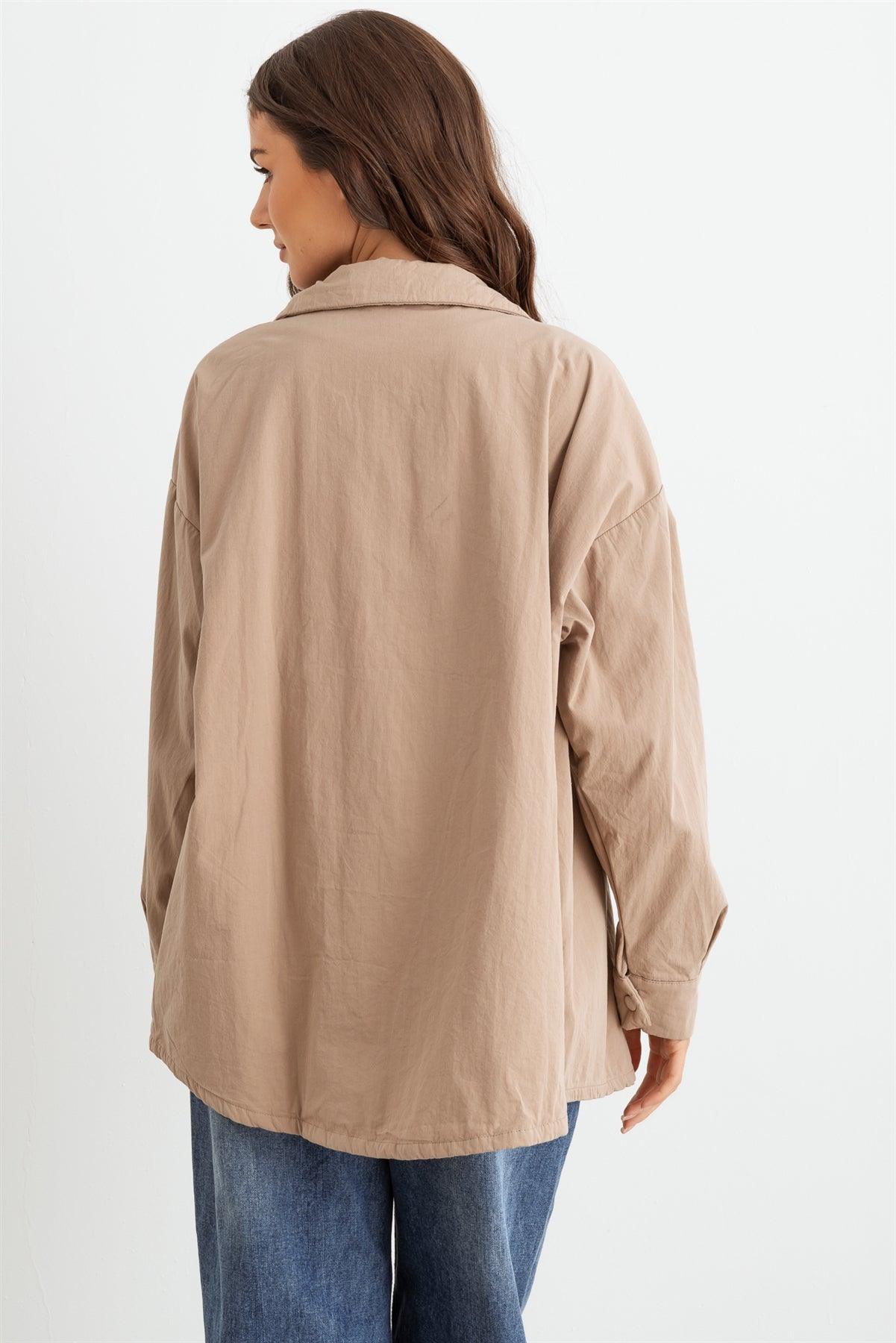 Mocha Cotton Button-Up Four Pocket Shirt Jacket /1-2-2-1