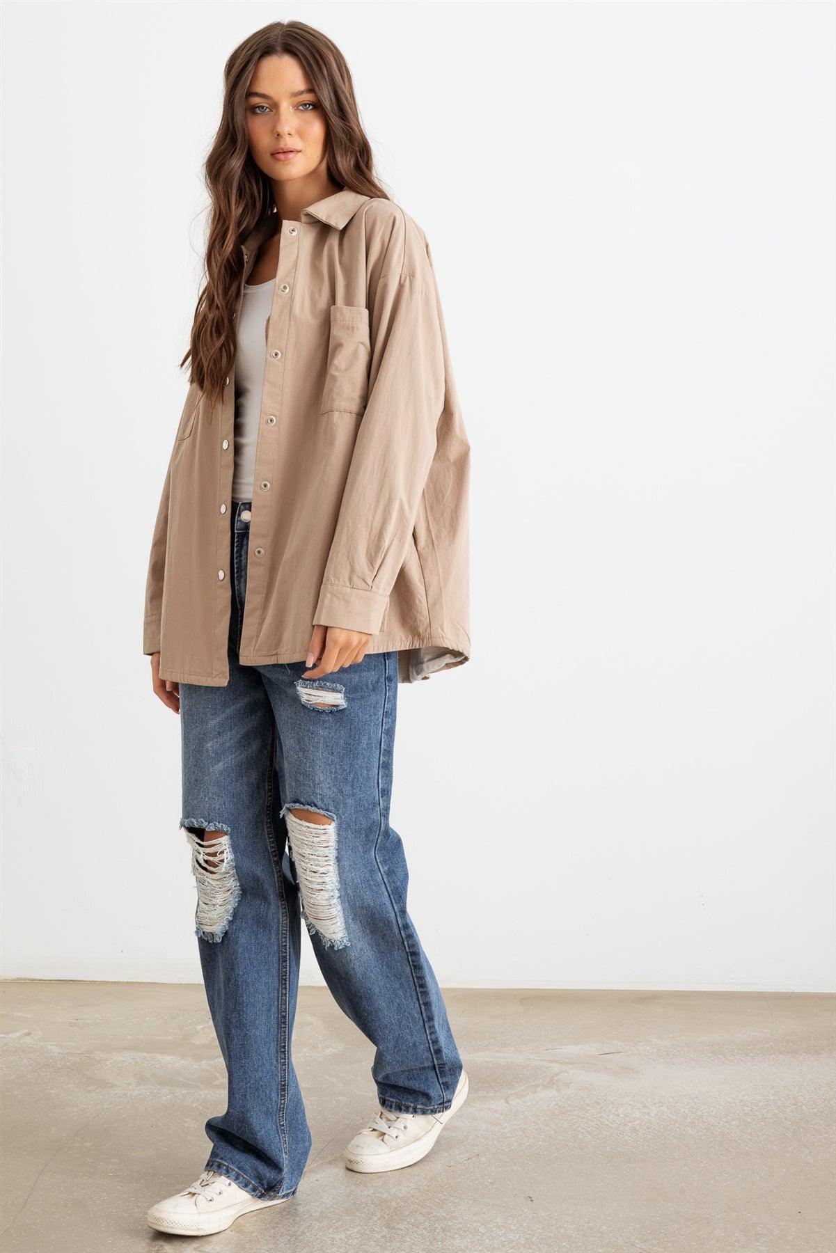 Mocha Cotton Button-Up Four Pocket Shirt Jacket /1-2-2-1