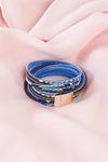 Blue Multi Snake Print Vegan Leather Double Wrap Bracelet /6 Pieces