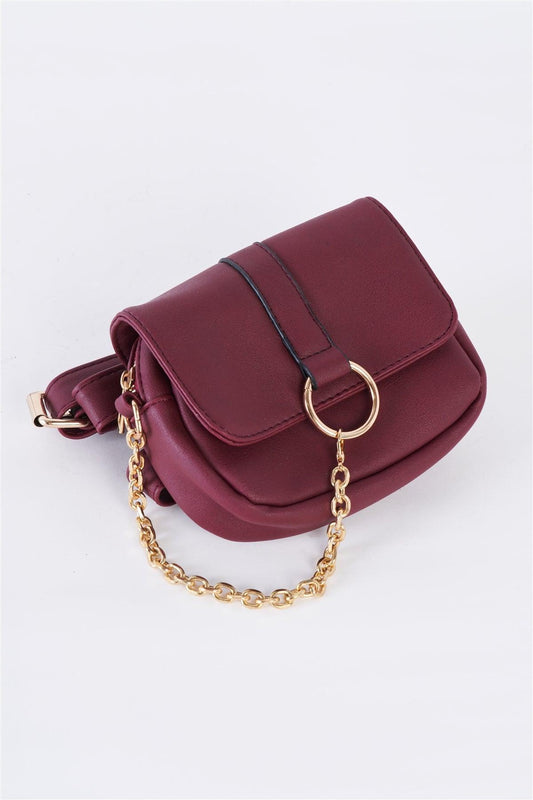 Burgundy Faux Leather Mini Square Belt Bag /3 Bags