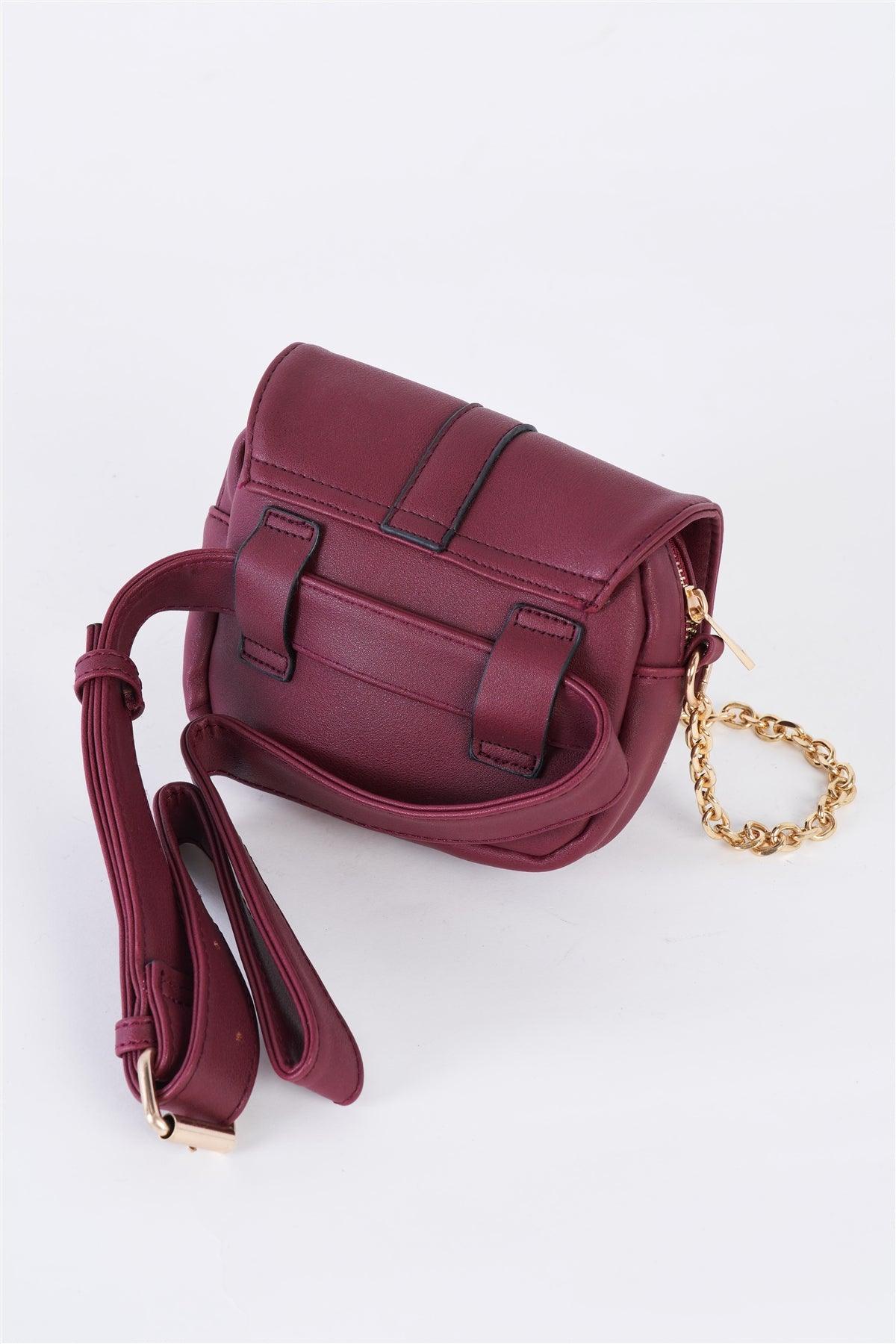 Burgundy Faux Leather Mini Square Belt Bag /3 Bags