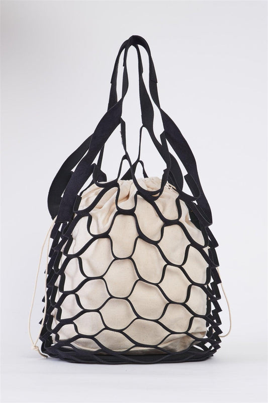 Black Retro Net Beach Tote Bag /3 Bags