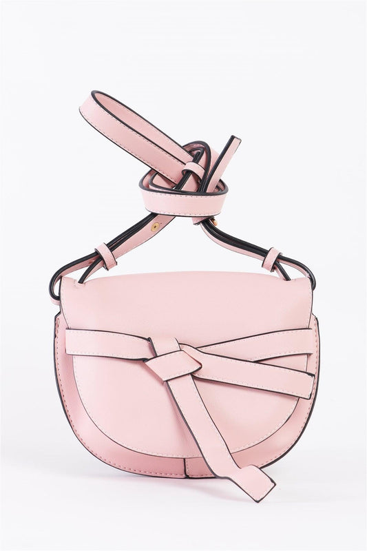 Pink Faux Leather Front Bow Tie Crossbody Bag /3 Bags