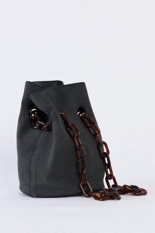 Black Suede Chain Handle Detail Fashion Bucket Bag /3