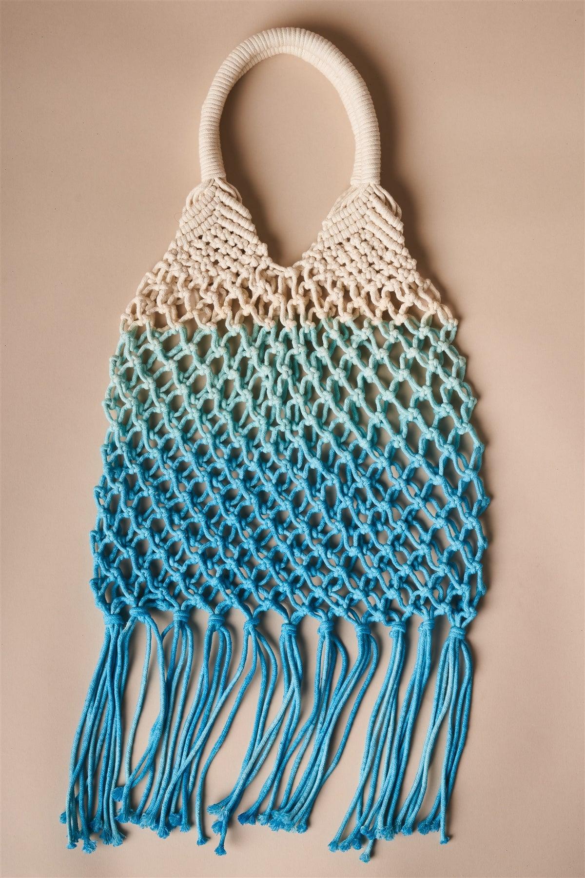 Turquoise Blue Cotton Net Fringe Fashion Bag /3 Bags