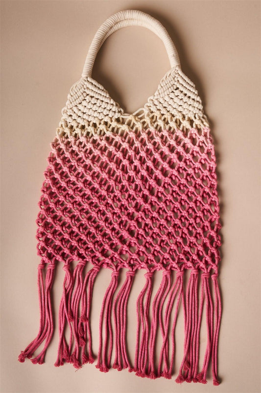 Pink Cotton Net Fringe Fashion Bag /3 Bags