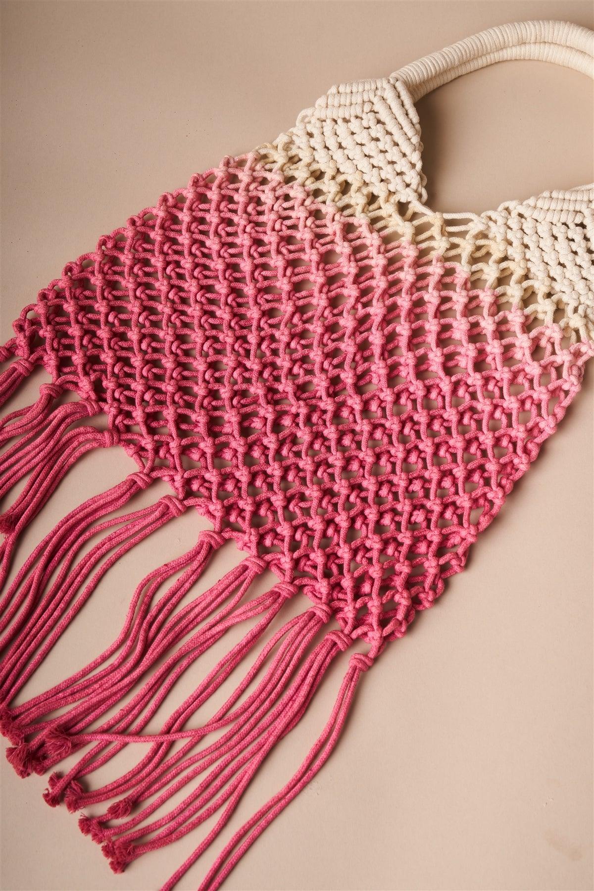 Pink Cotton Net Fringe Fashion Bag /3 Bags