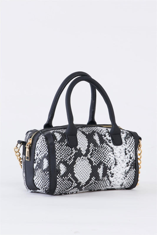 Python Print Vegan Leather Barrel Handbag /3 Bags