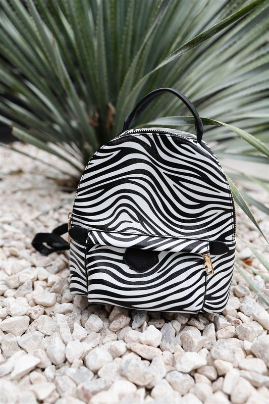 Safari Zebra Print Vegan Leather Fashion Backpack /3 Pieces