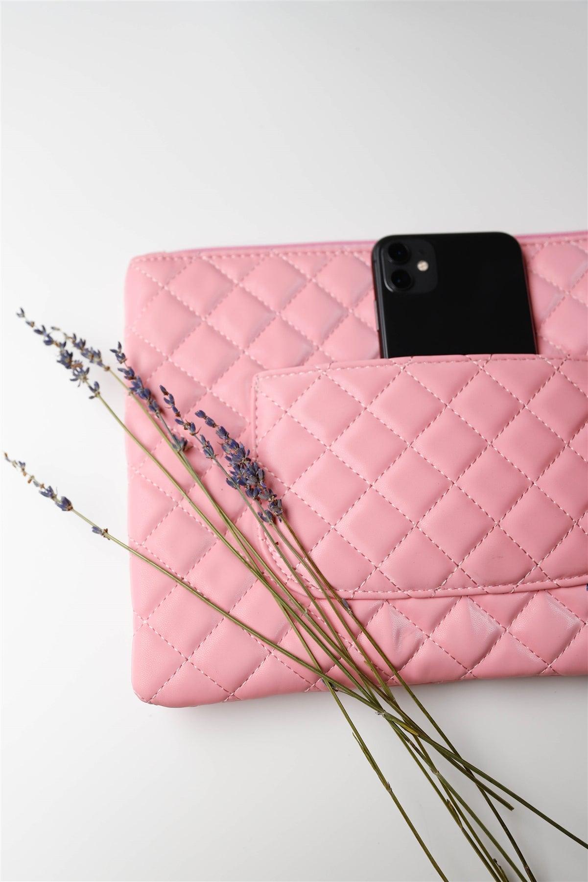 Pink Quilted Rectangle Pouch Bag /3 Bags