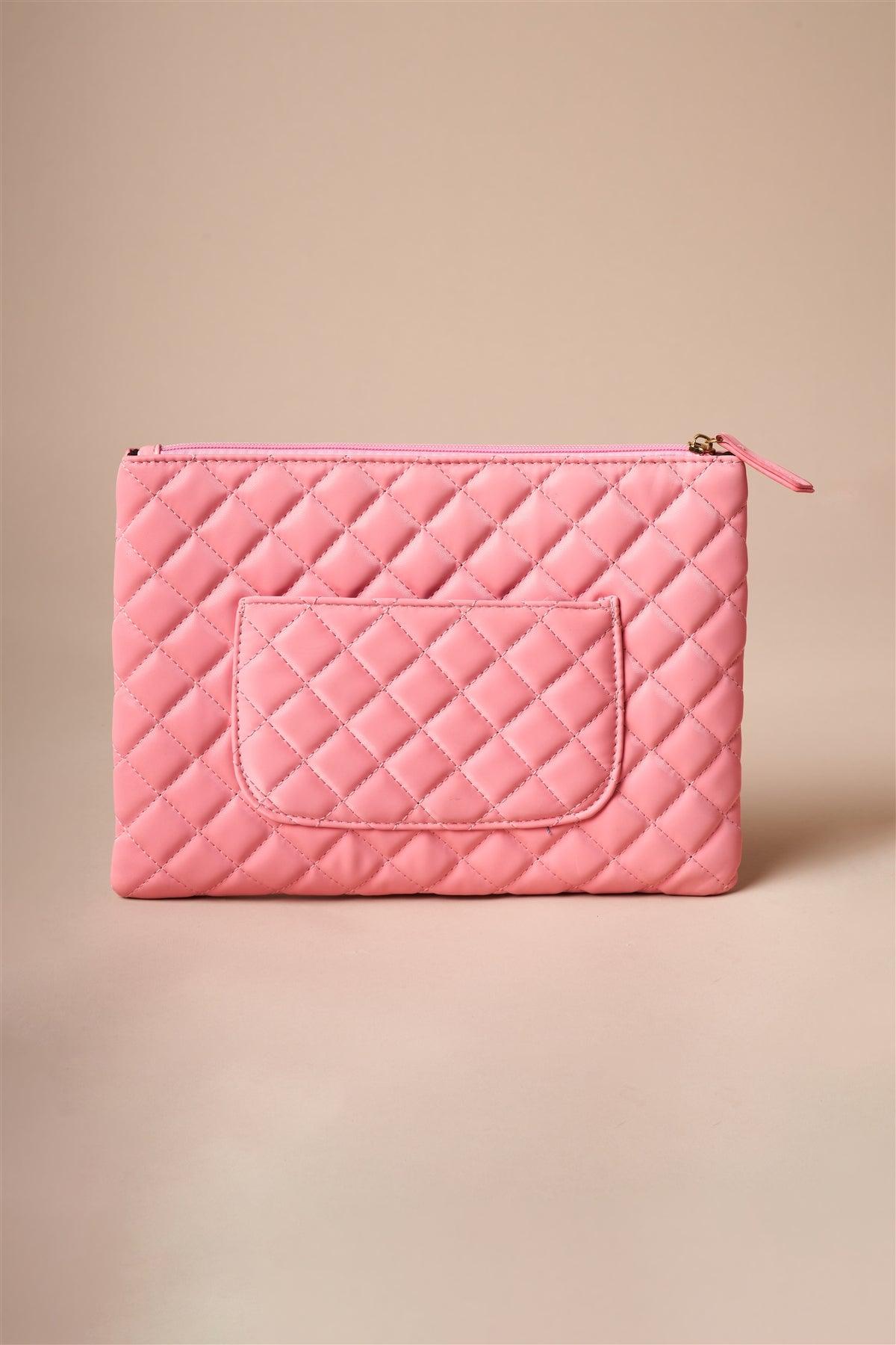 Pink Quilted Rectangle Pouch Bag /3 Bags