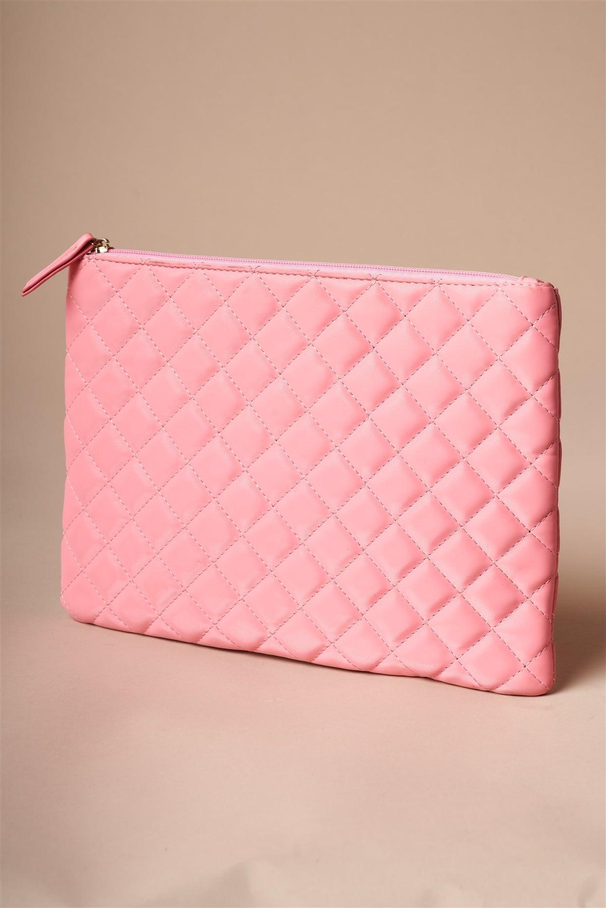 Pink Quilted Rectangle Pouch Bag /3 Bags