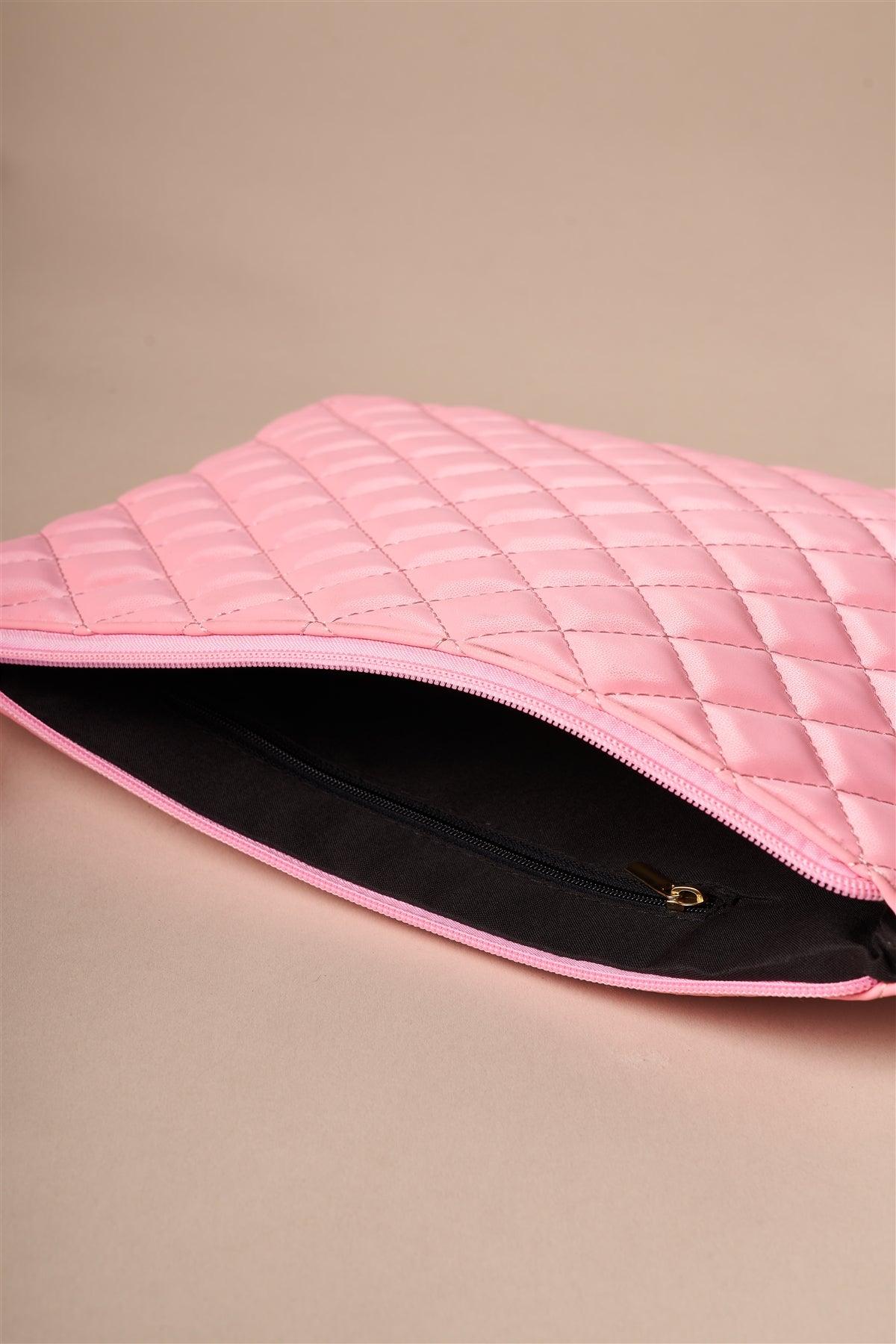 Pink Quilted Rectangle Pouch Bag /3 Bags