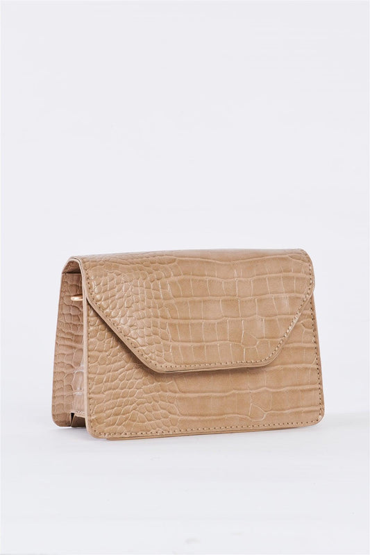 Beige Croc Hardware Belt Strap Detail Shoulder Bag /3 Bags