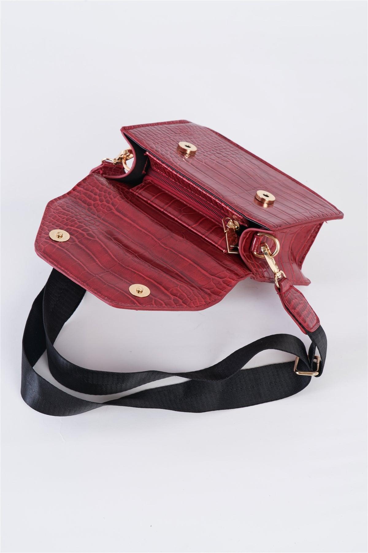 Burgundy Red Croc Hardware Belt Strap Detail Shoulder Bag /3 Bags