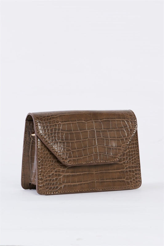 Deep Taupe Croc Hardware Belt Strap Detail Shoulder Bag /3 Bags