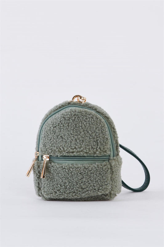 Green Faux Shearling Wristlet Mini Bag /3 Bags