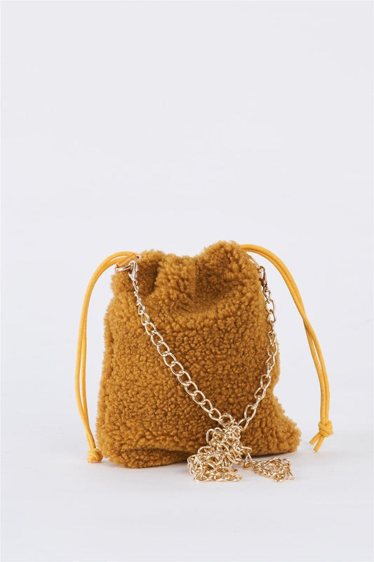 Mustard Yellow Faux Fur Plush Crossbody Pouch Bag /3 Bags