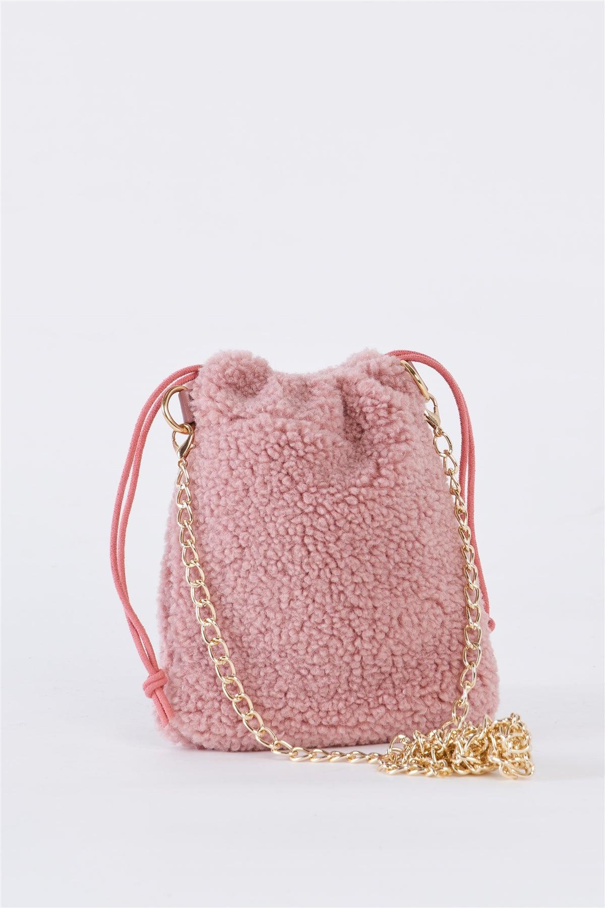 Pink Faux Fur Plush Crossbody Pouch Bag /3 Bags