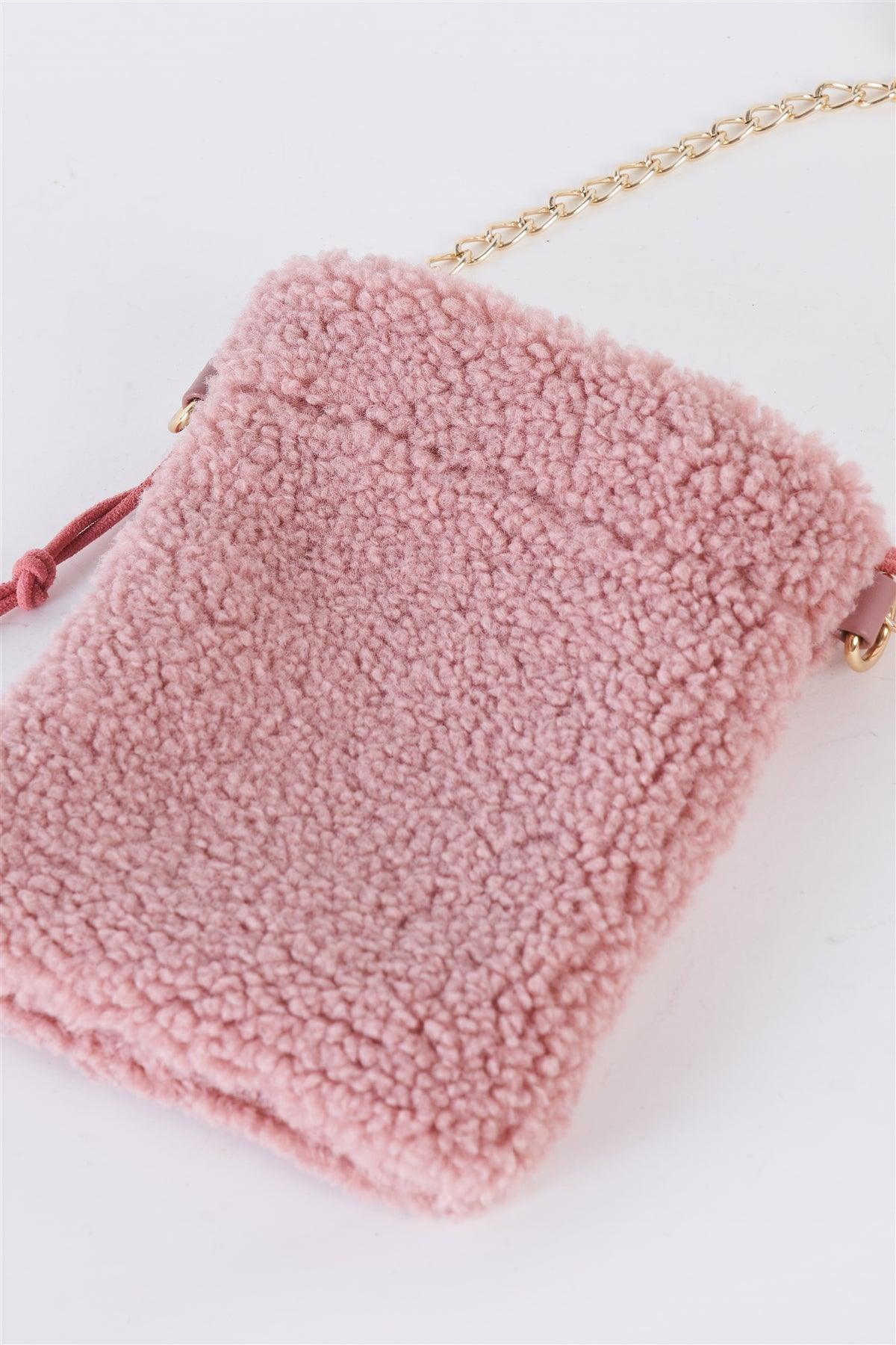 Pink Faux Fur Plush Crossbody Pouch Bag /3 Bags