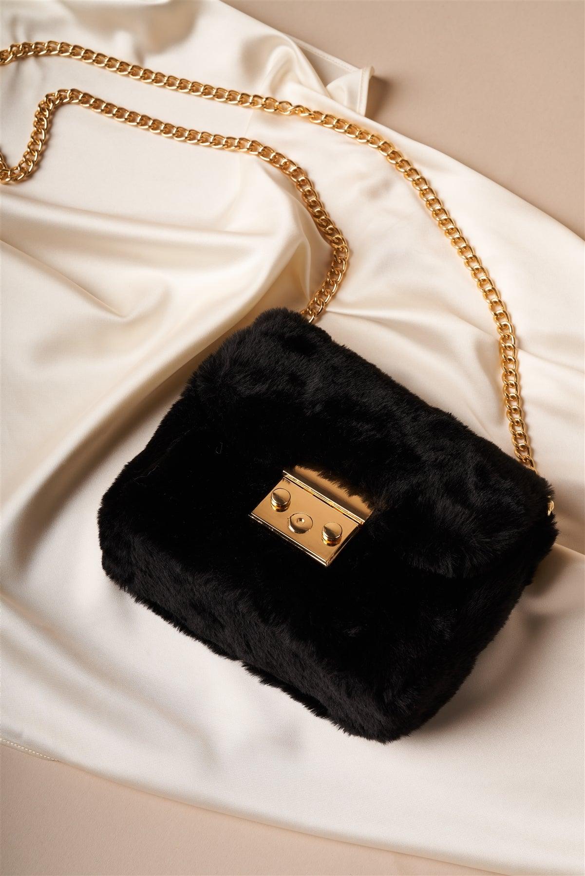 Black Faux Fur Clutch Crossbody Bag /3 Bags