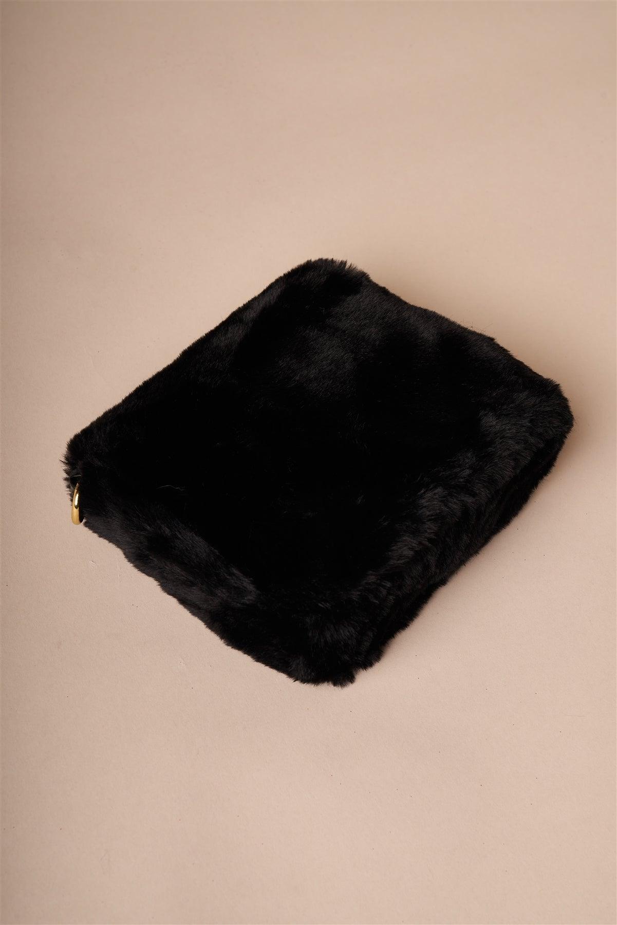 Black Faux Fur Clutch Crossbody Bag /3 Bags