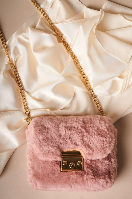 Dusty Pink Faux Fur Clutch Crossbody Bag /3 Bags