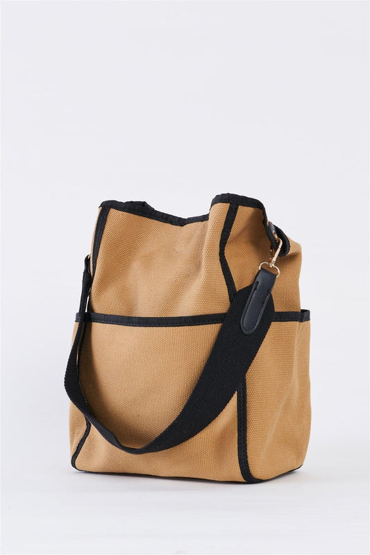 Khaki Canvas Hardware Belt Detail Shoulder Strap Tote Bag /3 Bags