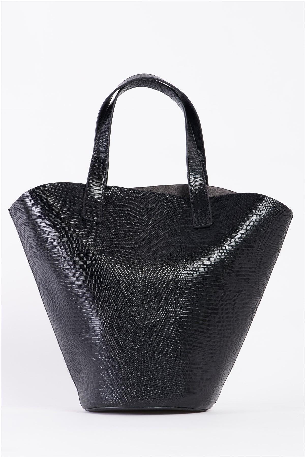 Black Trapezoid Snake Vegan Leather Bag /3 Bags