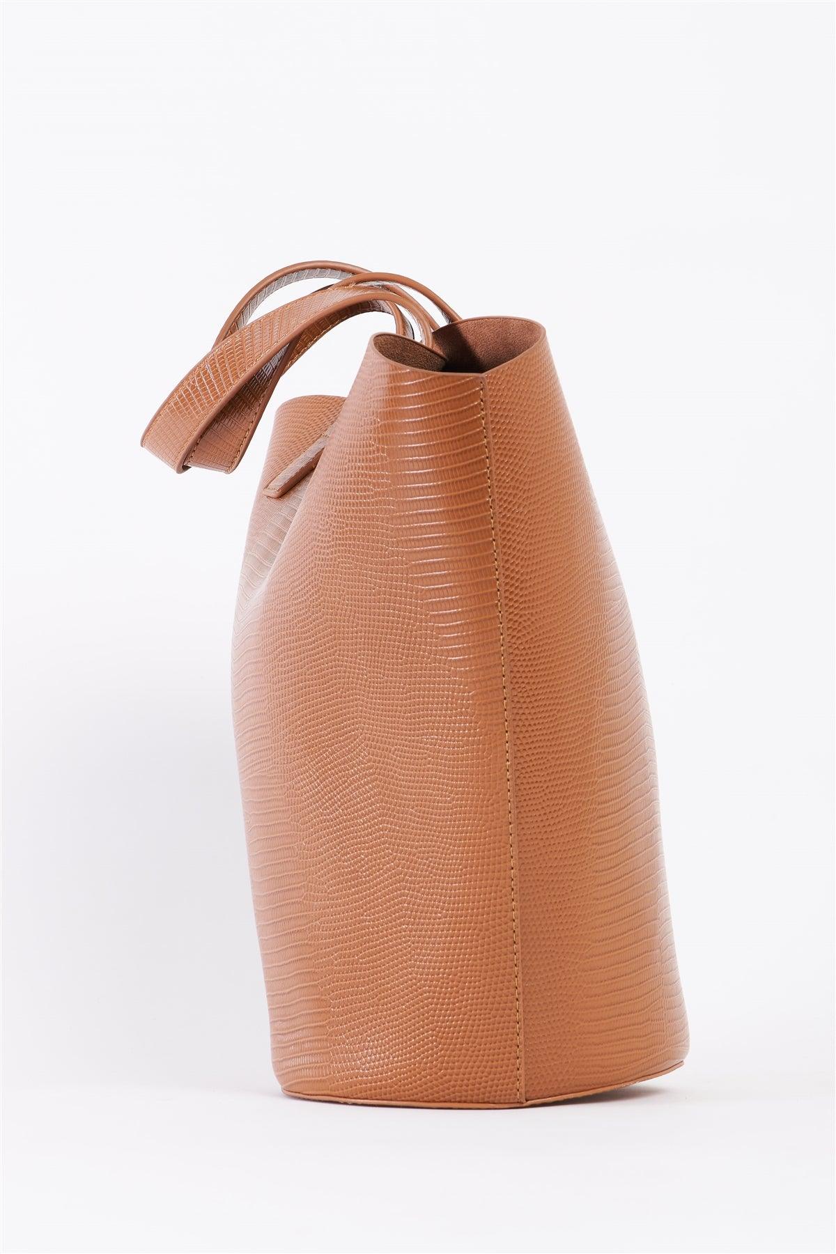 Brown Trapezoid Snake Vegan Leather Bag /3 Bags