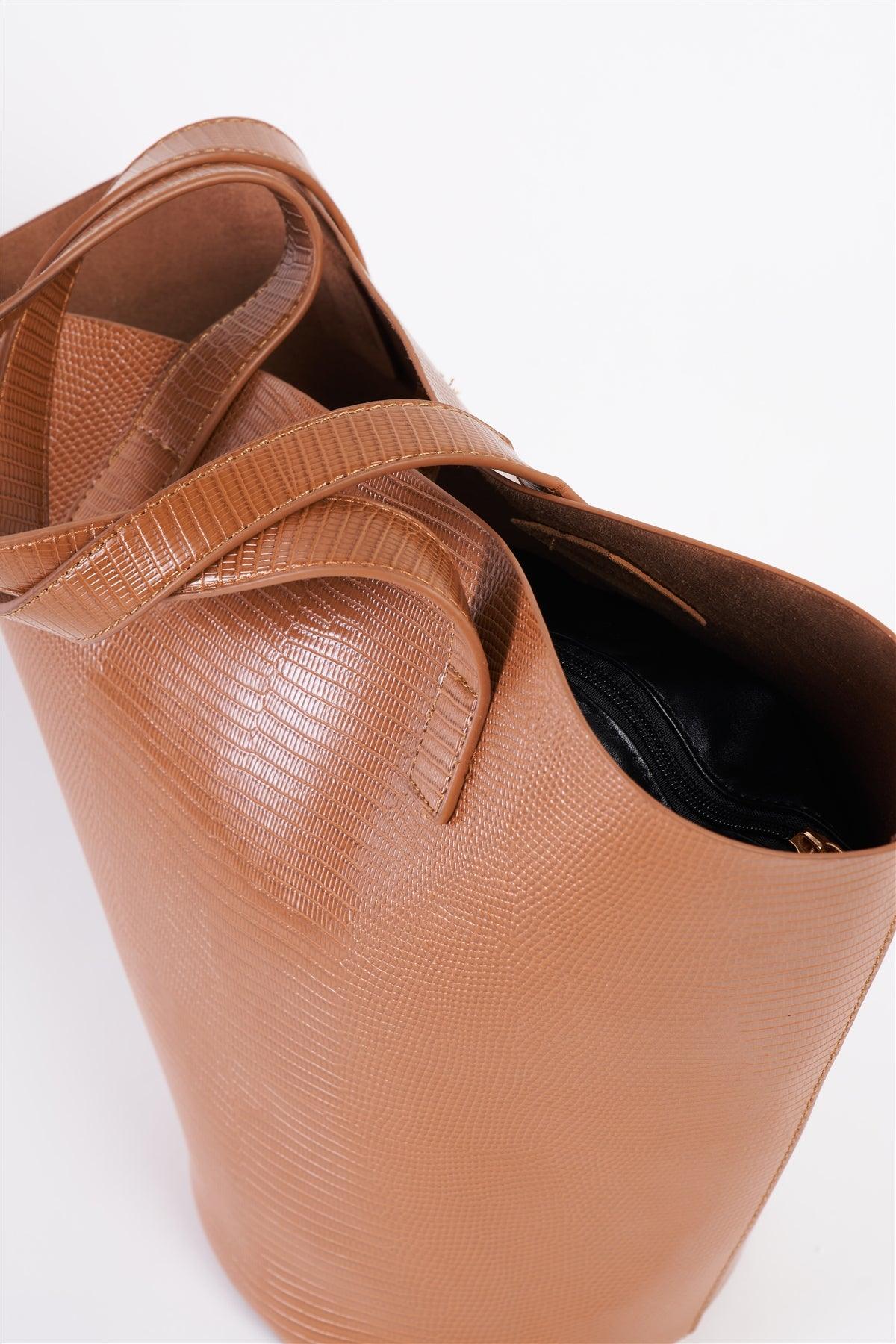 Brown Trapezoid Snake Vegan Leather Bag /3 Bags