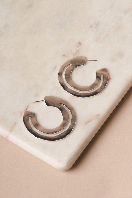 Silver Flat Circle Hoop Earrings /1 Pair