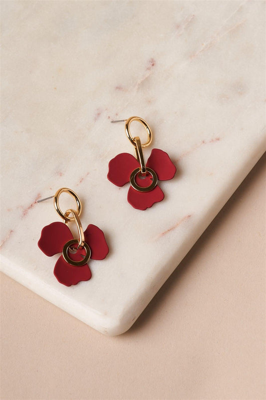 Red Small Flower Drop Earrings /6 Pairs