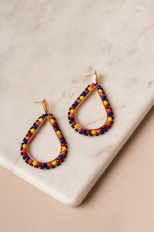 Multi Beaded Hoop Teardrop Earrings /6 Pairs