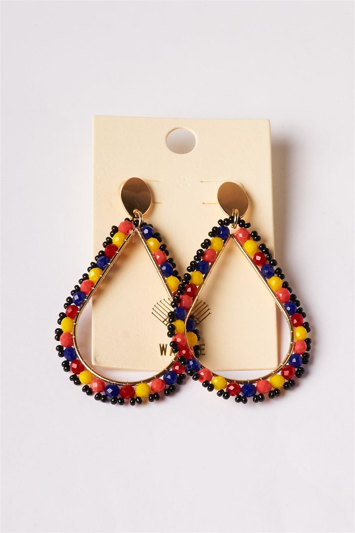 Multi Beaded Hoop Teardrop Earrings /6 Pairs