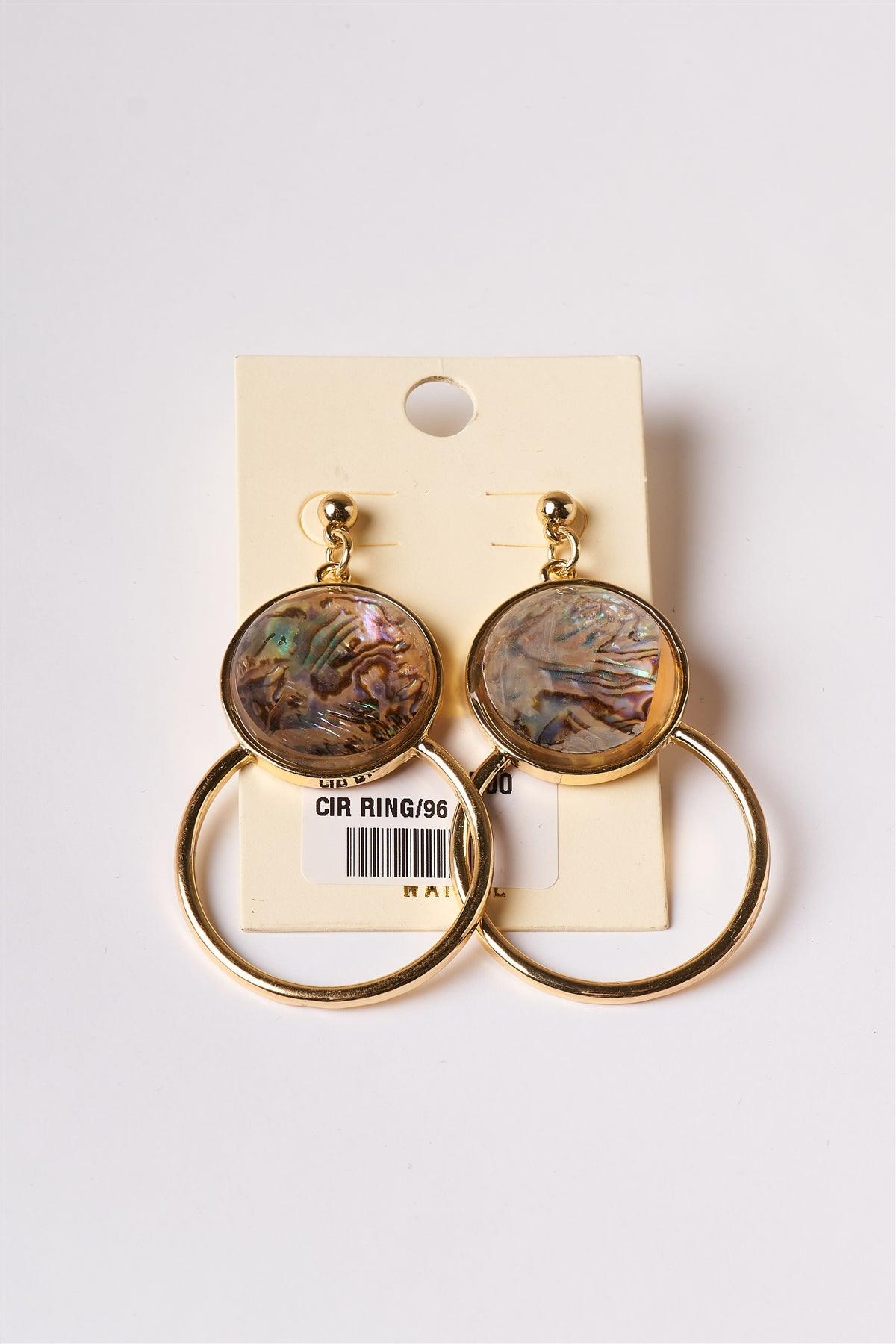 Iridescently Marbled Opal And Gold Dangle Earrings /6 Pairs