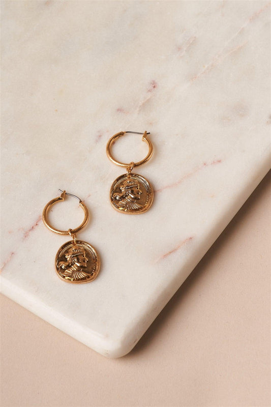 Gold Mini Ancient Coin Drop Earrings /6 Pieces