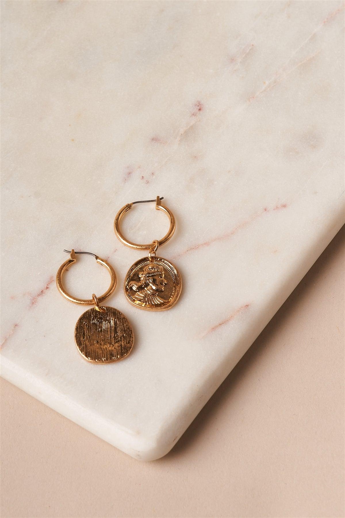 Gold Mini Ancient Coin Drop Earrings /6 Pieces