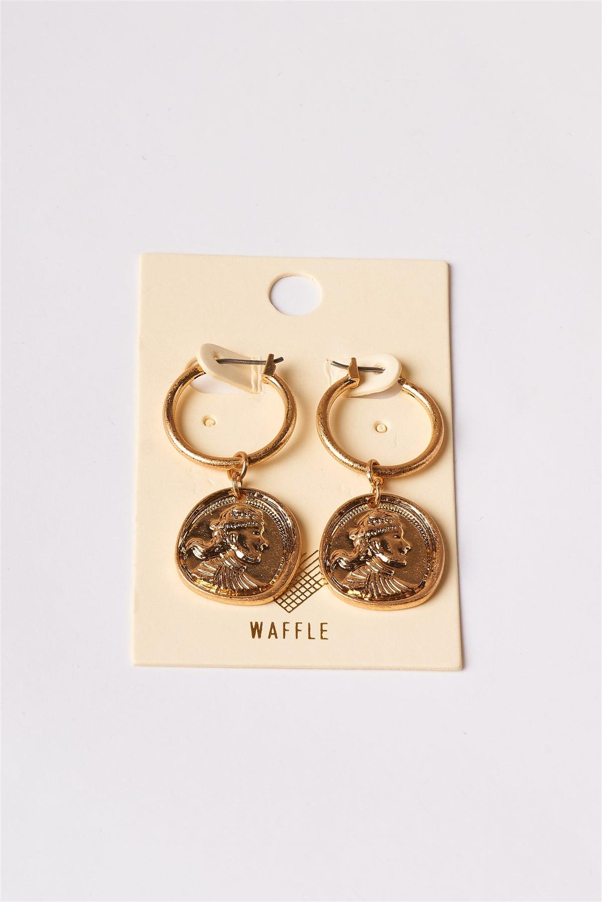 Gold Mini Ancient Coin Drop Earrings /6 Pieces