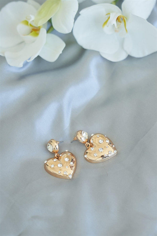 Gold Diamond Rhinestone Heart Drop Earrings /6 pieces