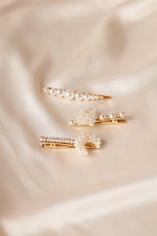 Gold Pearled Moon Bobby Pins /1 Pair