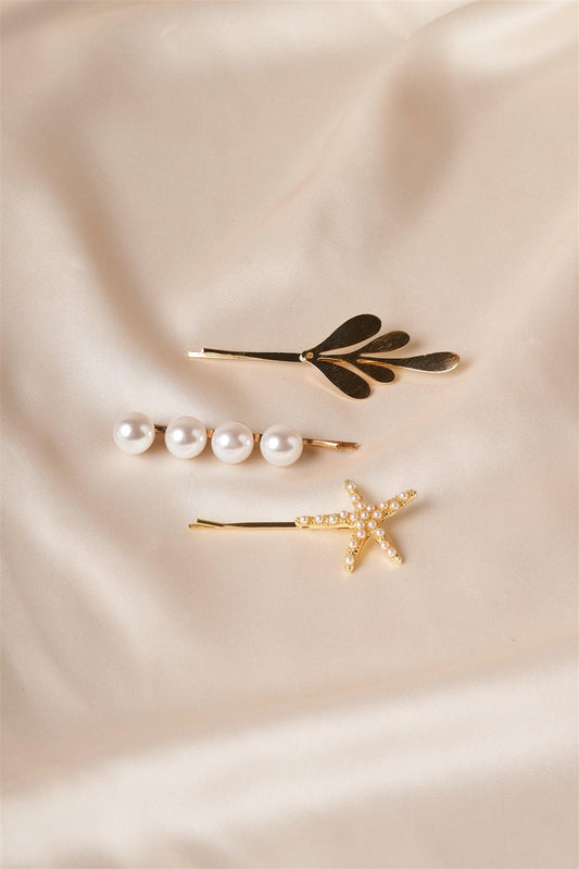 Gold Pearl Starfish Bobby Pins /12 Pack