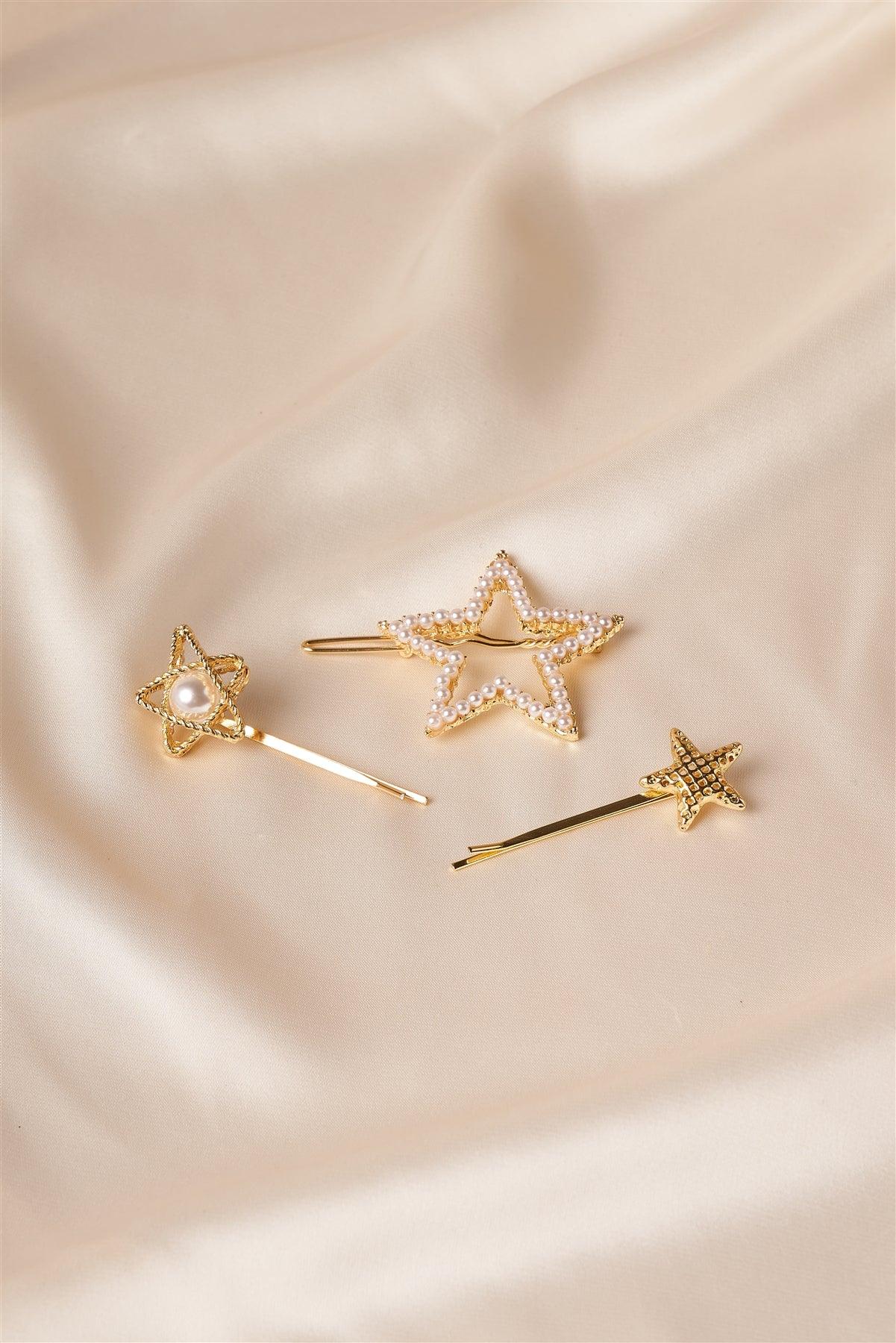 Gold Pearl Shinning Star Clips /12 Pack