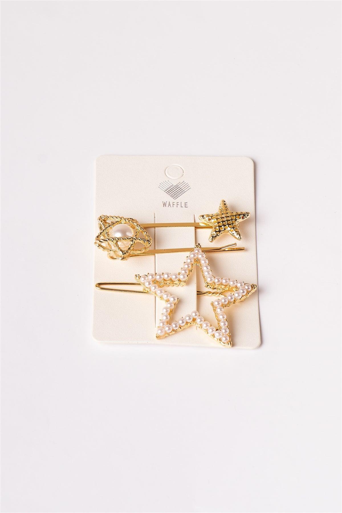 Gold Pearl Shinning Star Clips /12 Pack