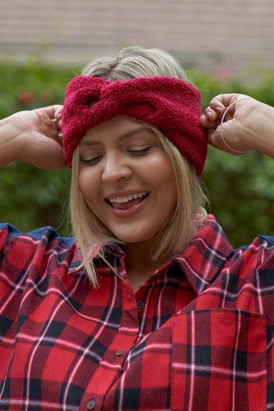 Very Merry Red Faux Shearling Fur Turban Twist Winter Headband /3 Pieces